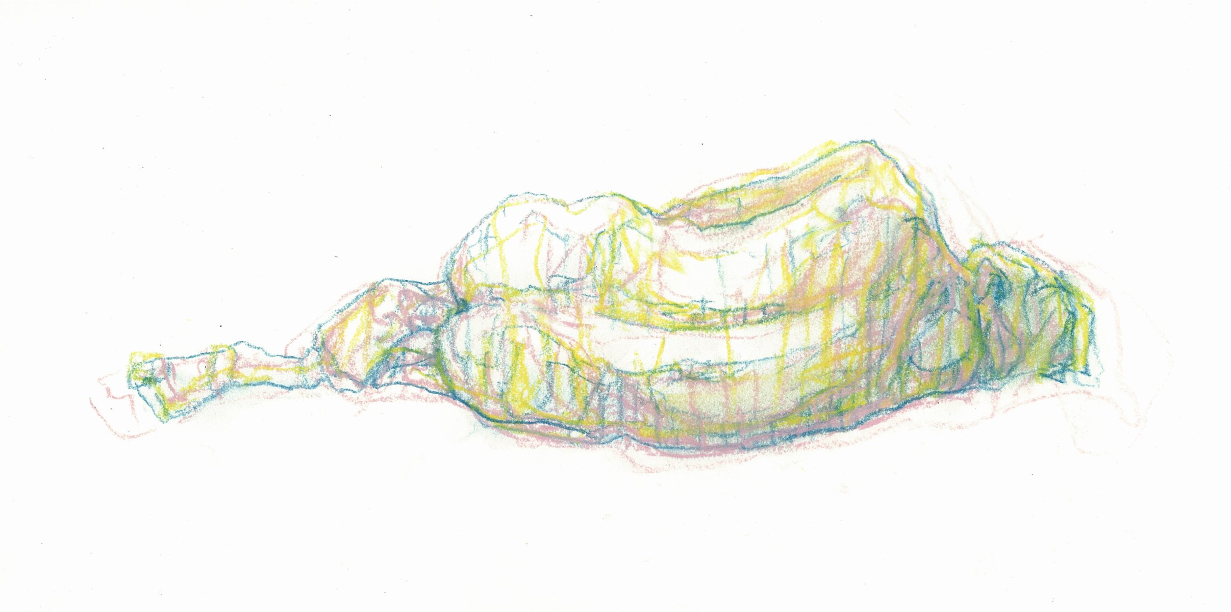 Pastel drawing by Jeremy Eliosoff, Reclining Man Back, 2009, 10" x 4"