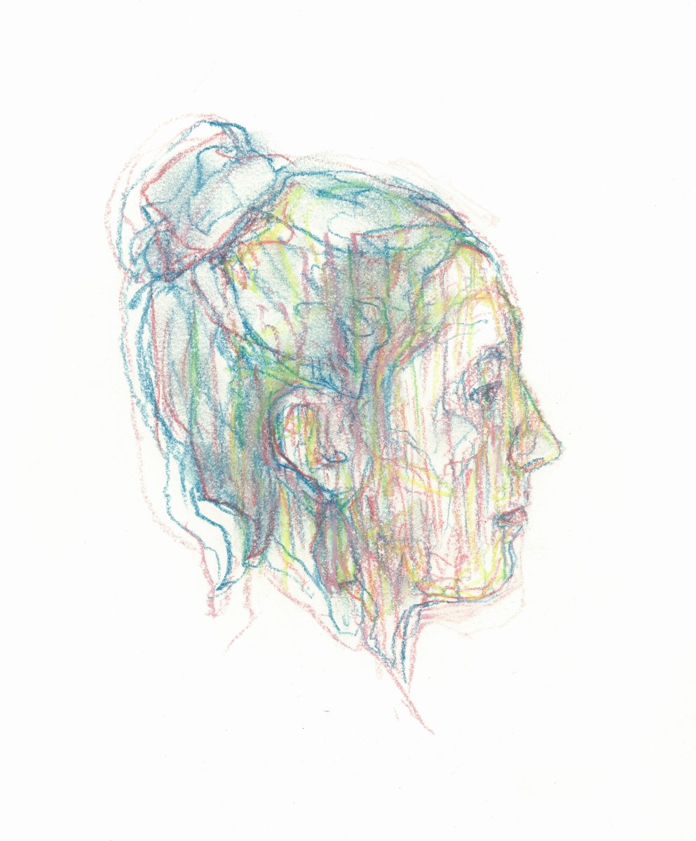 Pastel drawing by Jeremy Eliosoff, Blue Hair Girl Profile, 2009, 8" x 10"