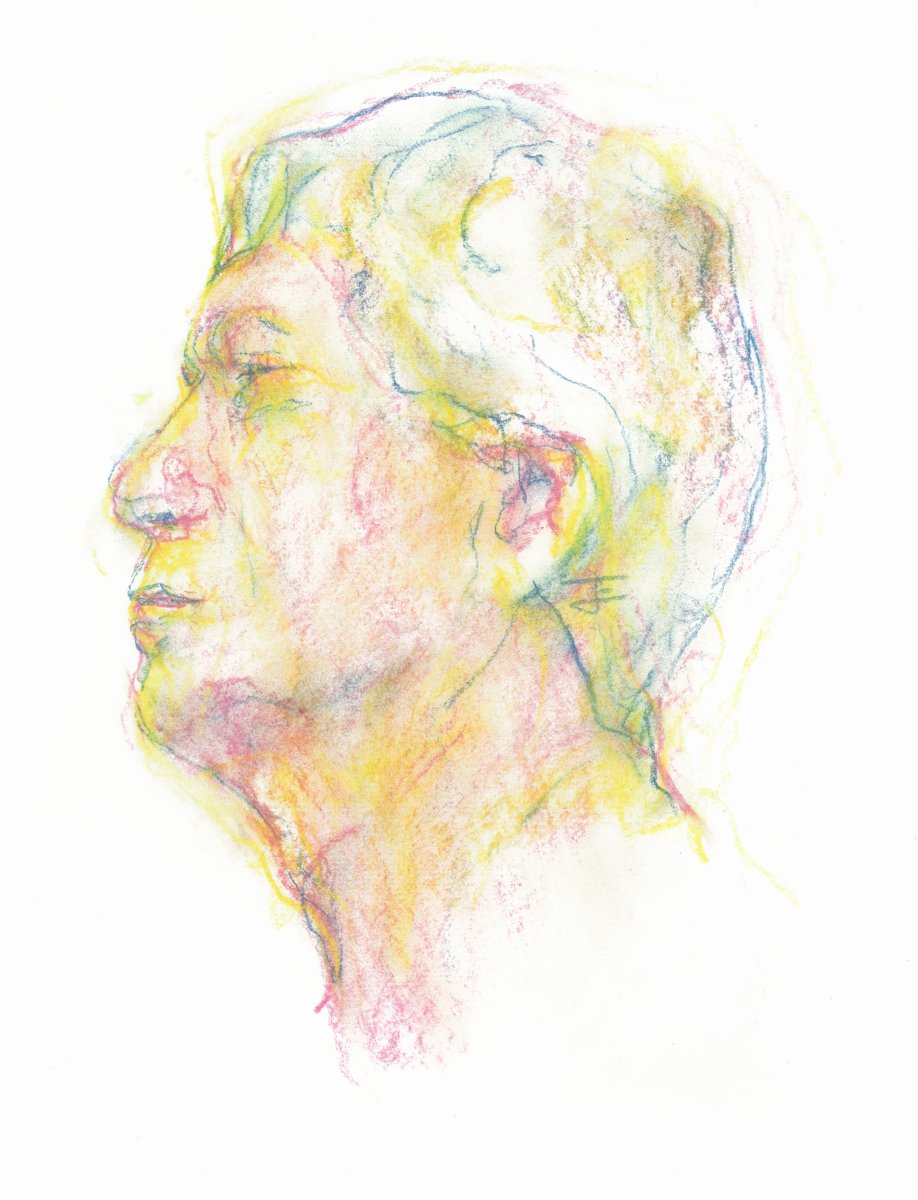 Pastel drawing by Jeremy Eliosoff, Yellow Man Head, 2011, 11" x 13"