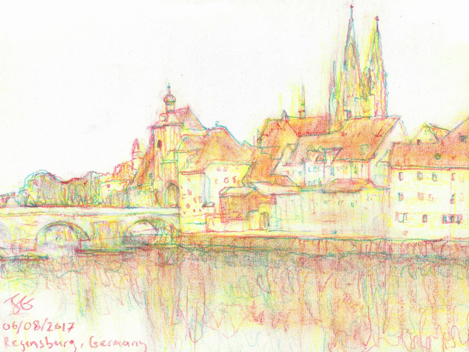 Pastel drawing by Jeremy Eliosoff, Regensburg, 2017, 10" x 8"