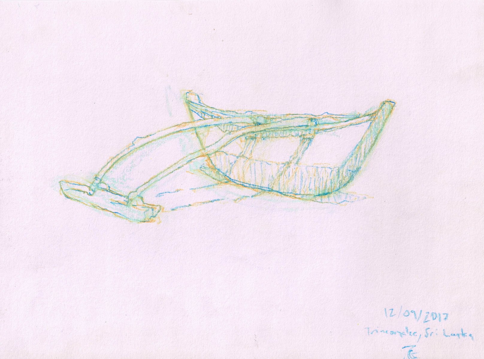 Pastel drawing by Jeremy Eliosoff, Sri Lankan Fishing Boat, 2017, 10" x 8"