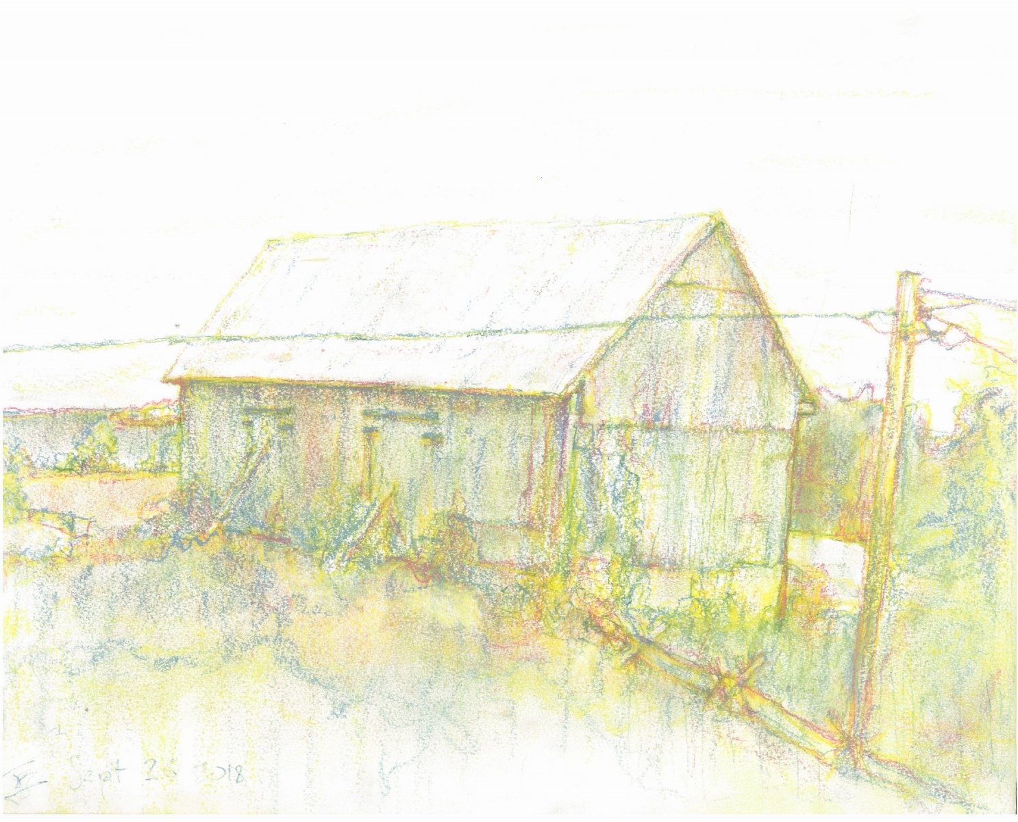 Pastel drawing by Jeremy Eliosoff, Barn, 2018, 12" x 10"