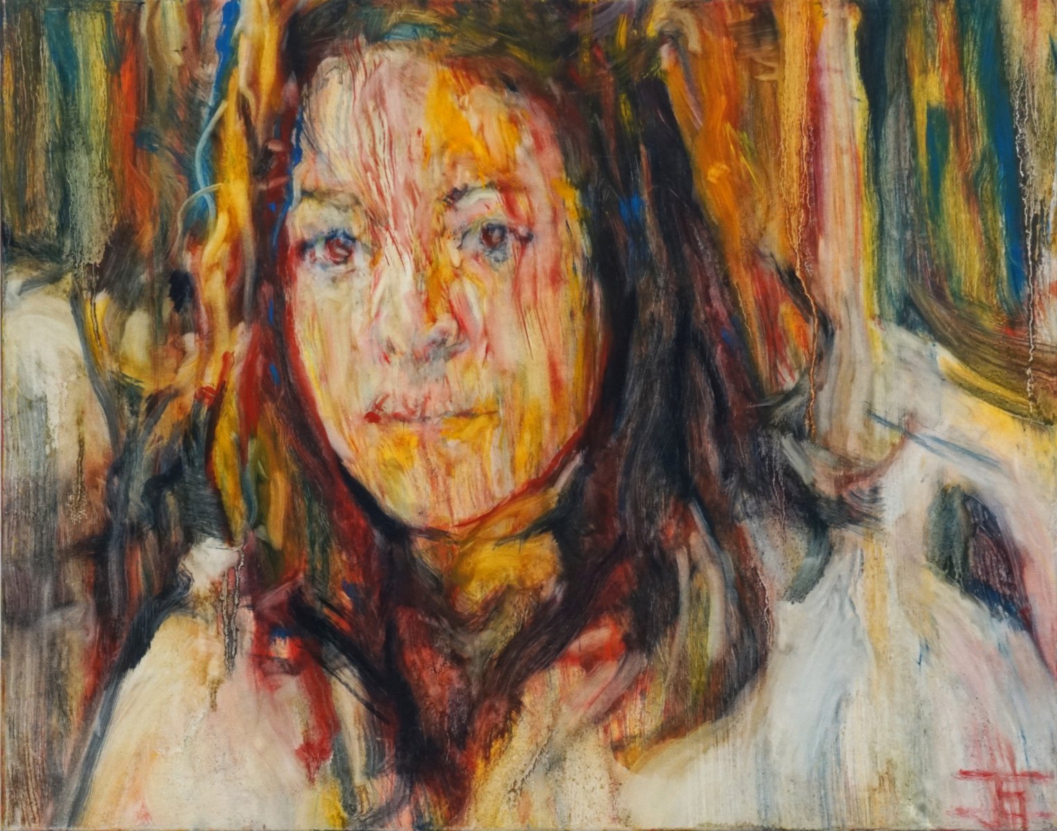 Oil painting by Jeremy Eliosoff, Girl In White Coat, 2011, 28" x 22"