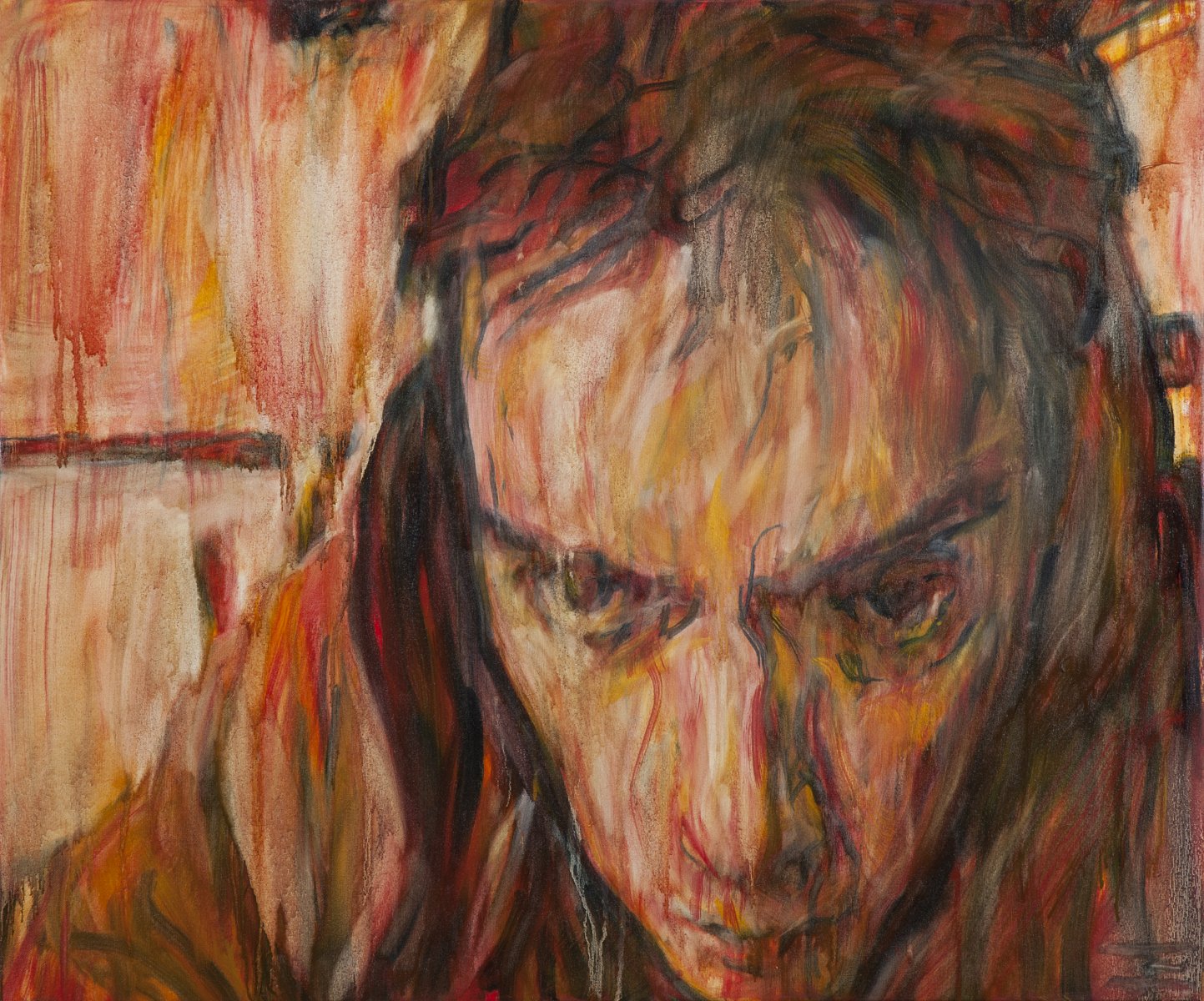 Oil painting by Jeremy Eliosoff, Webcam Self Portrait, 2011, 36" x 30"