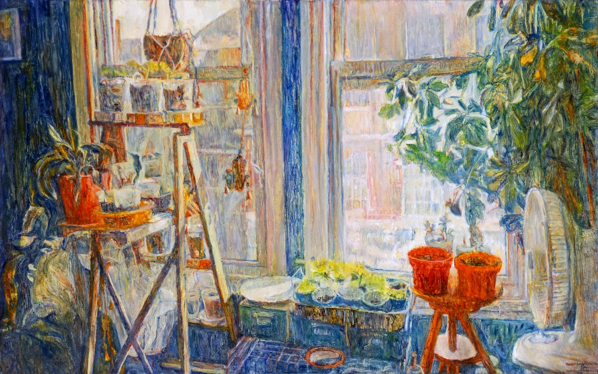 Oil painting by Jeremy Eliosoff, Window Garden, 2021, 48" x 30"