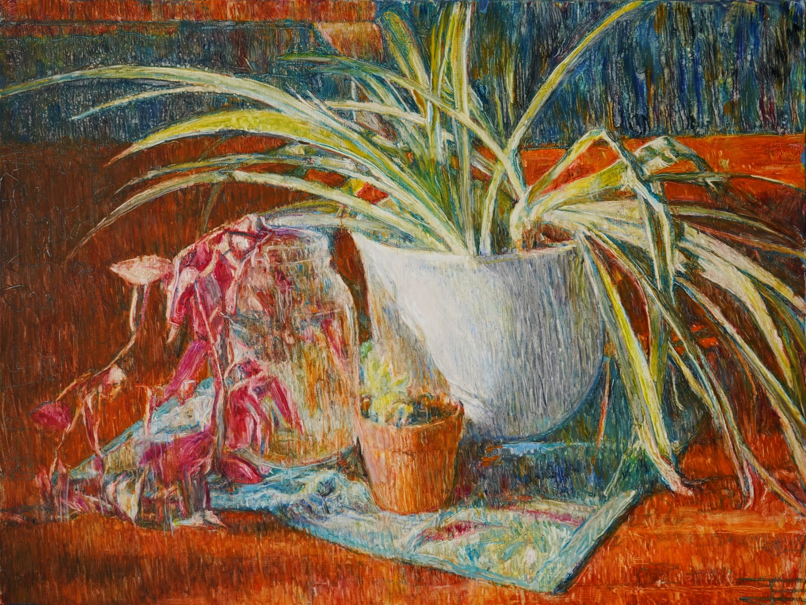 Oil painting by Jeremy Eliosoff, Three Plants, 2022, 30" x 40"